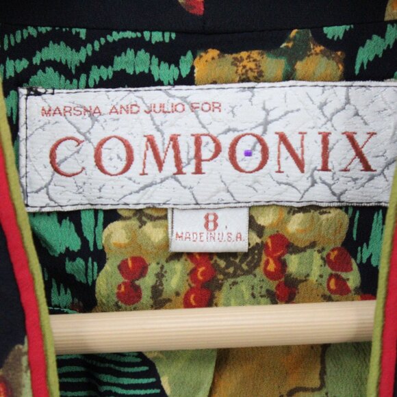 Vintage Componix Jacket Women Size 8 Black All Over Print Cropped Open Front 90s - Picture 6 of 9